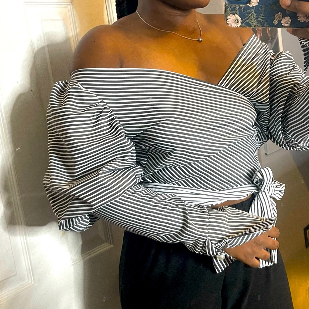 Off the shoulder stripped blouse